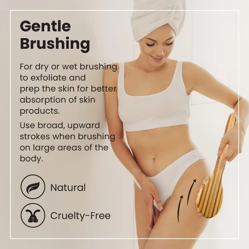 Vista 2 de Lindo Cepillo seco – para cepillado húmedo o seco, limpiador de espalda de ducha, cerdas suaves, mango de madera largo natural, exfoliante, masaje