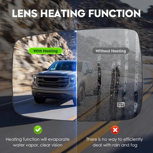Vista 2 de Espejo Lateral Calentado para Conductor Izquierdo y Pasajero Derecho con Placa de Soporte Compatible con Dodge Ram 1500 2009-2017, Ram 2500