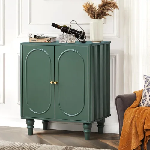 Vista 8 de ORRD Gabinete de Almacenamiento Acanalado, Aparador Moderno Credenza de Madera con Acento Buffet, Juego de 2 con Estantes Ajustables y Patas