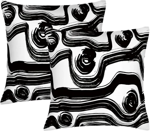 Fundas de Almohada Decorativas de Rayas Blancas y Negras 18x18 pulgadas, Juego de 2, Patrón Moderno de Lino Arte Abstracto Estilo Boho, Fundas
