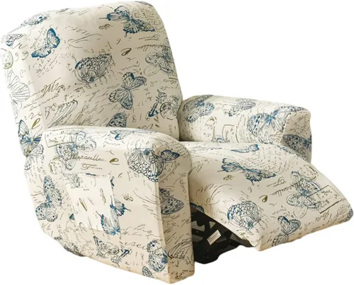 Vista 52 de CRFATOP Funda elástica para sillón reclinable, 4 piezas, fundas impresas para silla reclinable de 1 asiento, colección Fallon, protector de muebles