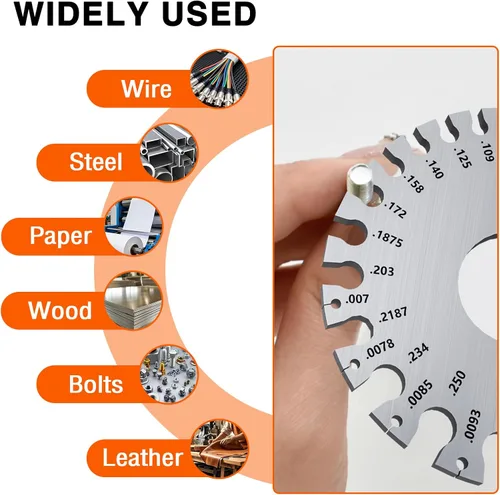 Vista 7 de ZeeDix Calibrador de hoja de cable redondo de doble cara estándar - Herramienta de medición de alambre de metal de acero inoxidable Herramienta
