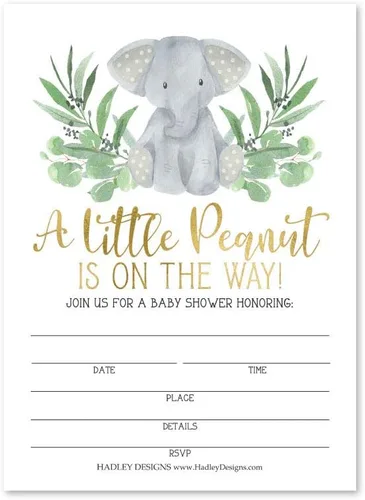 Hadley Designs Invitaciones de baby shower para niña -25 invitaciones de baby shower para niño, invitaciones de revelación de género de elefante,
