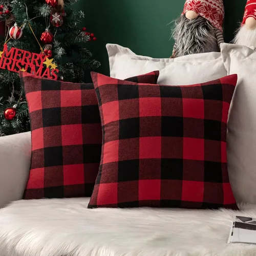 Vista 8 de MIULEE Fundas de Almohadas Decorativas de Otoño Paquete de 2 Decorativas Clásicas Estilo Granja a Cuadros Búfalo de Poliéster Lino Suaves Fundas
