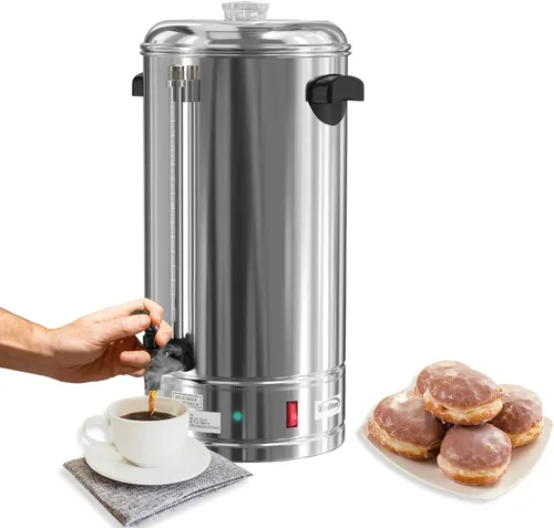 KoolMore Cafetera eléctrica de percolador, 100 tazas de 500 onzas, olla de acero inoxidable con aislamiento de doble pared para salas de descanso,