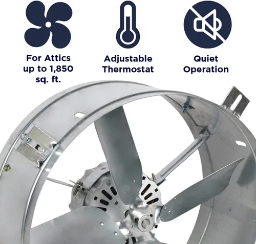 Vista 3 de Cool Attic CX1500 Ventilador de ático eléctrico de montaje a dos aguas con motor de 2.6 amperios 60 Hz y cuchilla de 14 pulgadas