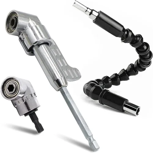 Soporte de broca de ángulo recto de 105 grados, destornillador hexagonal de 1/4 pulgadas y kit de brocas de extensión de ángulo flexible para