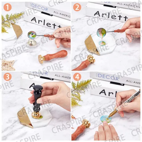 Vista 6 de CRASPIRE Sello de cera con diseño de corona de rosas, cabeza de latón de 1.181 in + mango de madera, estilo vintage, reutilizable y duradero