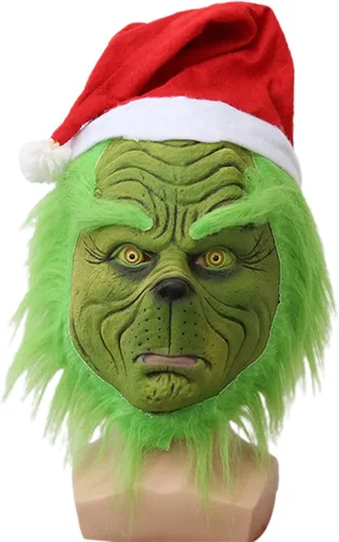 Vista 6 de Greatooly Disfraz feo de monstruo verde de Navidad, 7 piezas con abrigo de Papá Noel, pantalones verdes, cinturón, funda de zapatos, guantes