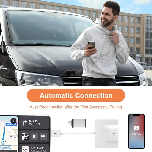 Vista 3 de Adaptador inalámbrico CarPlay para Apple iPhone IOS7+ Convertir con cable a Dongle inalámbrico CarPlay, juego de coche inalámbrico, apto para coche