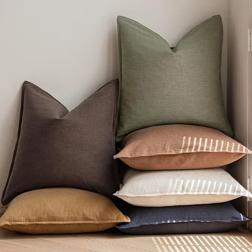 Vista 6 de Foindtower - Juego de 2 fundas de almohada decorativas de lino sólido, suave y con acento, fundas de cojín estilo bohemio y campestre, neutrales