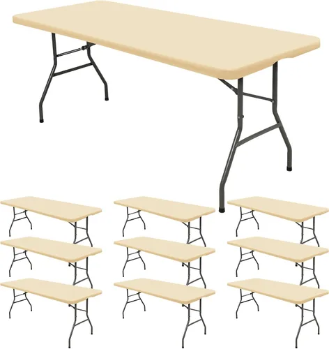 Vista 15 de 6 Pack de Manteles Ajustados para Mesas Rectangulares de 8 Pies, Cubierta de Mesa Aqua Azul Elástica para Picnic al Aire Libre, Paños de Mesa Aqua