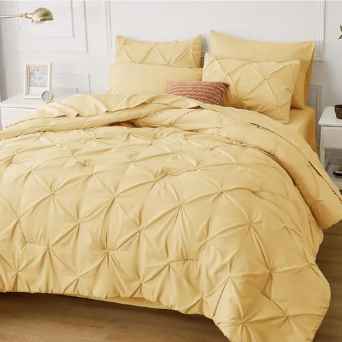 Vista 65 de Bedsure Juego de edredón tamaño King extragrande gris - Juego de ropa de cama en una bolsa de 7 piezas, juego de cama pintuck GentleSoft™ gris