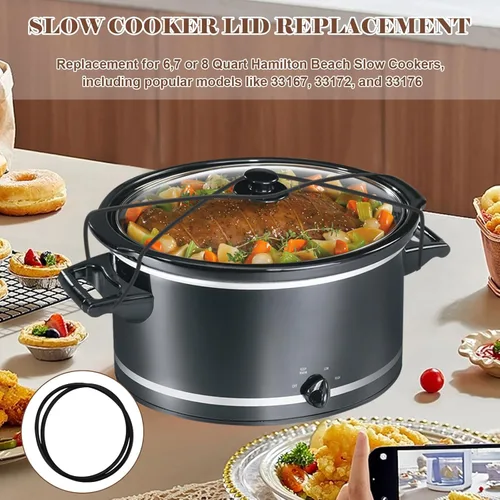 Vista 4 de IWIWE 2 bandas de goma para olla de cocción lenta y correa de tapa, cierre de silicona reutilizable para olla de cocción lenta, compatible con ollas