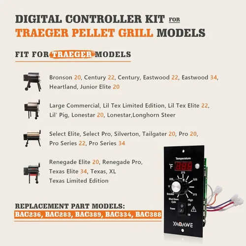 Vista 5 de Kit de termostato digital, piezas de repuesto compatibles con parrillas de pellets Traeger, termómetro digital Pro Controller, con sensor