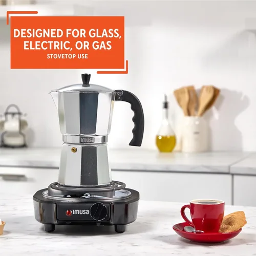 Vista 4 de IMUSA Cafetera de Cocina de Aluminio Fundido de 9 Tazas, Olla de Moka para Café al Estilo Cubano, Italiano y Espresso