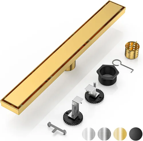 Vista 8 de DLONE Drenaje de ducha cuadrado Drenaje de ducha de 6 pulgadas de acero inoxidable AISI 304 dorado cepillado con panel de inserción de azulejos 2