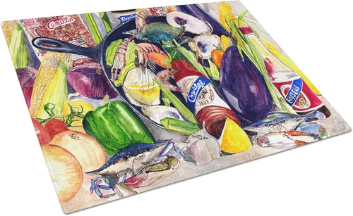 Vista 52 de Caroline's Treasures 1002LCB Barq's, Crabs and Spices Tabla de cortar de vidrio grande decorativa de vidrio templado Tabla de cortar y servir