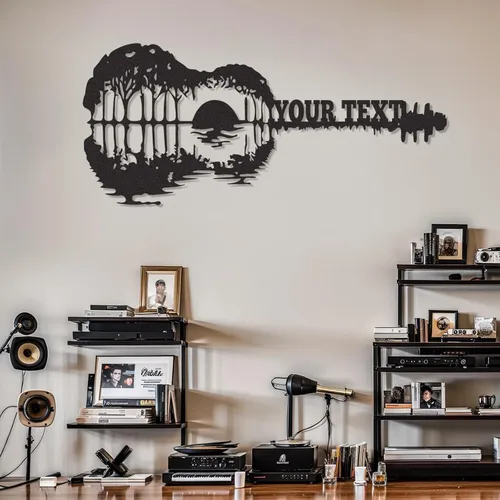 Letrero de guitarra personalizado de metal, letrero de apellido con tema musical personalizado, decoración moderna para sala de música, letreros de
