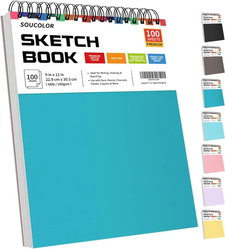Soucolor Suministros Escolares Cuaderno de bocetos de 9 x 12 pulgadas para profesor y estudiante de secundaria, paquete de 1 cuaderno de bocetos con