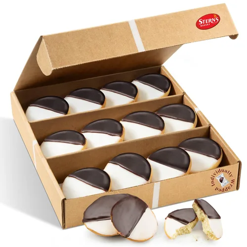 Galletas blancas y negras, estilo Nueva York, caja de regalo de galletas gourmet, 12 envueltas individualmente, Kosher, sin nueces y sin lácteos |