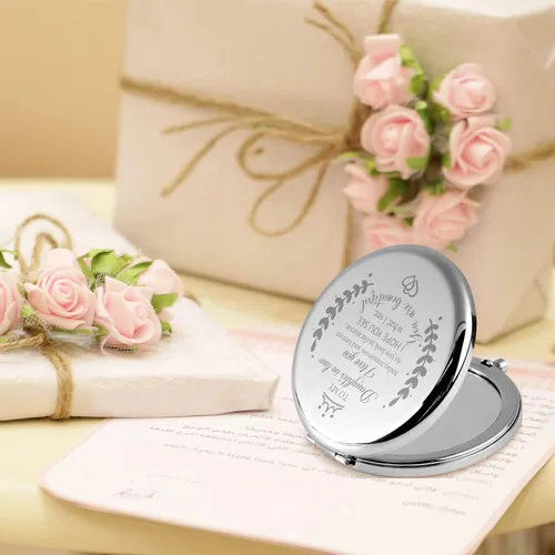 Vista 3 de Soulpetals Regalos para nuera, espejo compacto para nuera, regalos de suegra para boda, cumpleaños, Navidad (plateado)