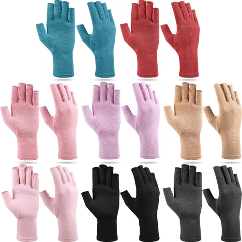 Crowye 8 pares de guantes de compresión para artritis, alivian el dolor muscular, guantes sin dedos a granel, cubiertas para escribir para mujeres y