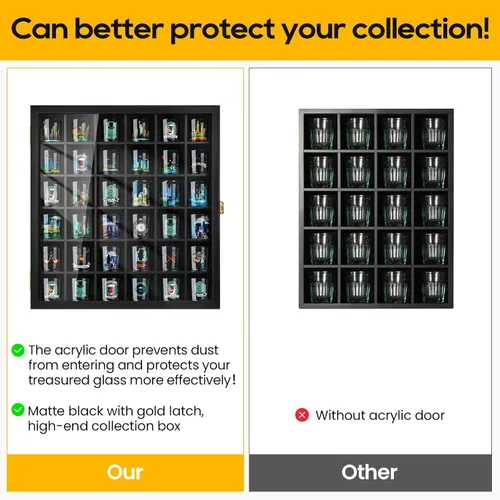 Vista 2 de TJ.MOREE Vitrina de cristal con 36 ranuras para montaje en pared con puerta con cerradura, color negro