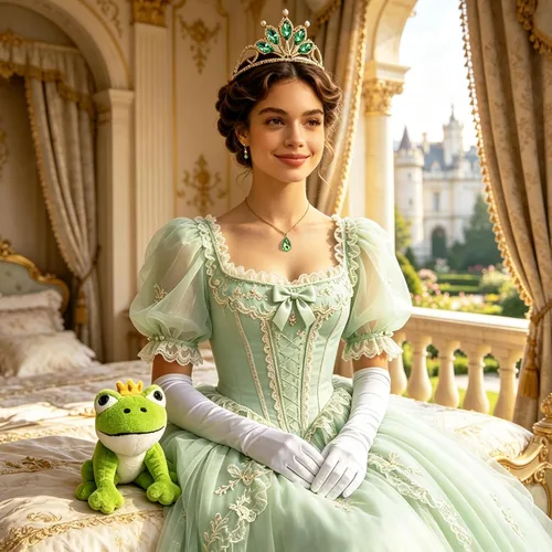 Vista 6 de Accesorios de disfraz de princesa, guantes de corona de tiara verde