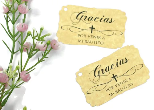 Baptism Tags - Gracias Por Venir A Mi Bautizo (Set of 40) (Antique Gold)