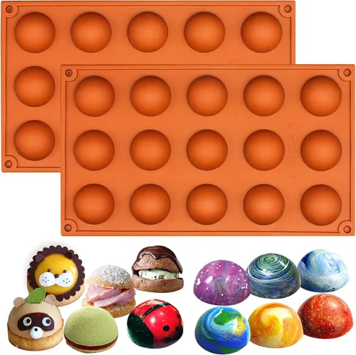 Vista 16 de FUNSHOWCASE Mini molde de silicona para caramelo de chocolate con cúpula hemisferio, 2 unidades, 24 cavitas