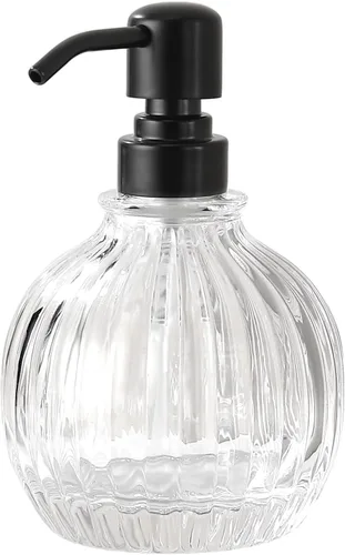 Vista 22 de Dispensador de jabón cuadrado para baño, botella ámbar con bomba negra, cubo de retángulo, botellas de vidrio de 8.4 onzas con bomba de acero