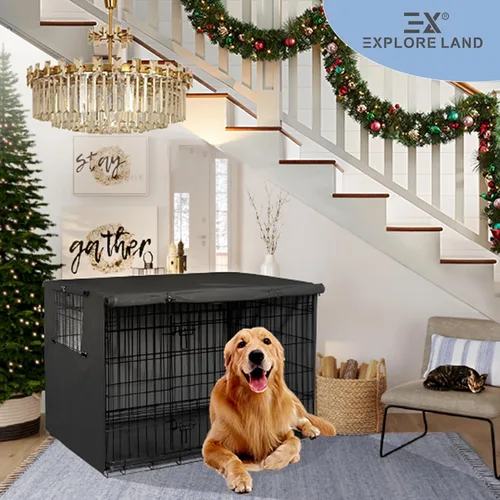 Vista 5 de Explore Land Funda para jaula de perro de poliéster resistente, parasol universal para jaula de alambre de 18 pulgadas (negro)