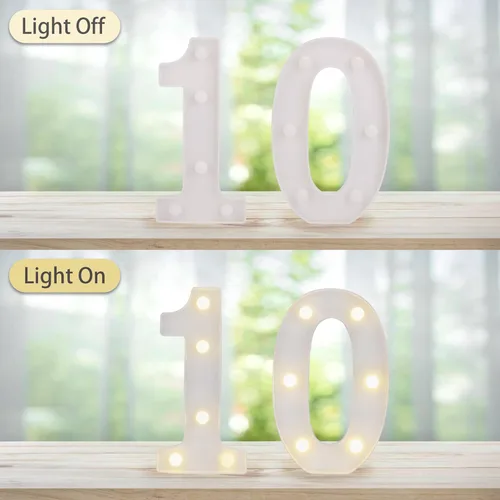Vista 6 de Decoración de Letras Iluminadas para el 10º Cumpleaños, Números LED Alimentados por Batería, Letrero de Números de Marquee para la Dulce Fiesta
