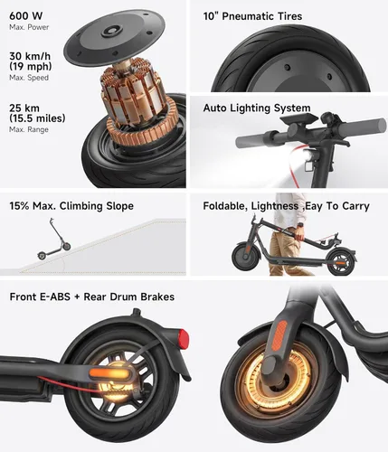 Vista 3 de NAVEE V25/V40 Electric Scooter for Adults, 20 MPH & 25/15.5 Miles, 700W/600W Motor, 10" Tires, Foldable Commuting E-Scooter with Dual Brake