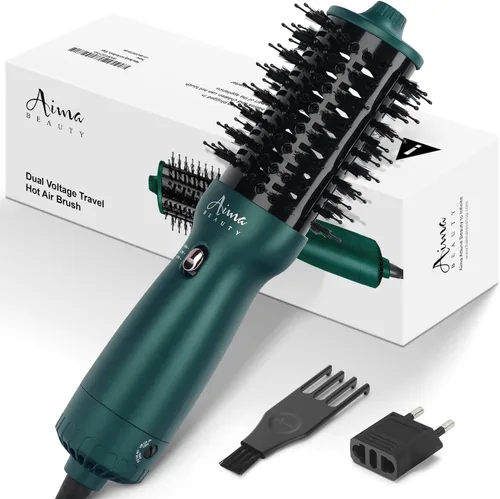 Vista 11 de Aima Beauty Mini cepillo secador de pelo de viaje, cepillo de secado automático de doble voltaje, cepillo de aire caliente con barril ovalado flujo