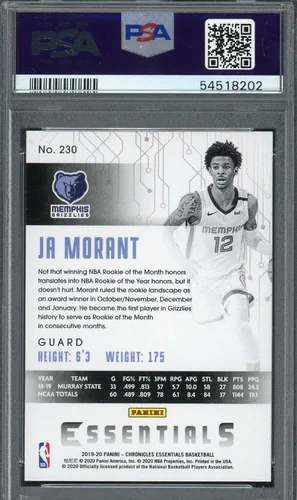 Vista 2 de Tarjeta de novato de Ja Morant 2019 #230 Calificada PSA 10 Gem Mint (Cert#54518202) Tarjeta de baloncesto NBA de Ja Morant