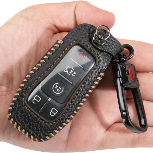 Funda protectora de cuero para llavero Ford compatible con Explorer Mustang Fusion F150 Edge Lincoln MKZ MKC Nautilus (negro)