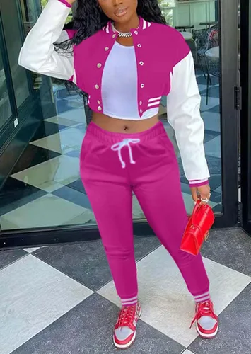 Vista 4 de Fooullaide - Chaqueta varsity para mujer con sudadera, conjunto de 2 piezas, sudadera con capucha, chaqueta de botones estilo letterman, conjunto