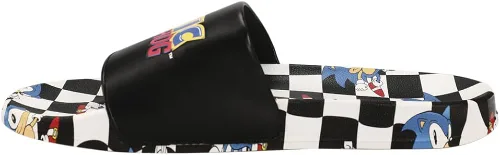 Sonic The Hedgehog Sonic Dash - Sandalias a cuadros para hombre, color blanco y negro, talla M, Negro, MD (89)