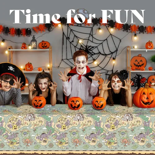 Vista 5 de Mantel pirata para decoración de fiesta, manteles de plástico desechables rectangulares con barco pirata, mantel de plástico para decoración