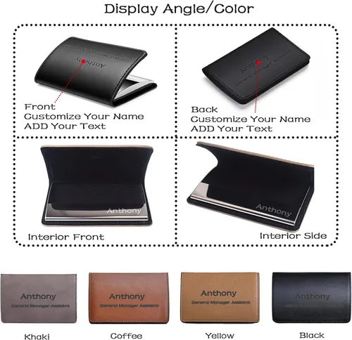Vista 3 de xrlsg Tarjetero personalizado con nombre de texto grabado, funda de piel sintética personalizada para tarjetas de visita con cierre magnético
