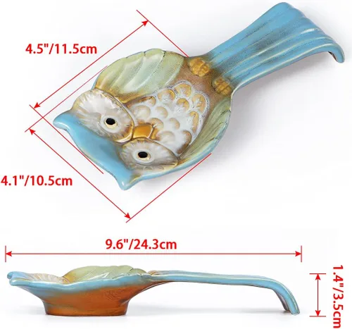Vista 3 de Soporte para cuchara de búho, soporte de cuchara de cerámica, soporte para utensilios para estufa, encimera de cocina, mesa de comedor, estación