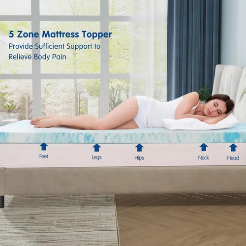 Vista 5 de CHUN YI 3 Inch Memory Foam Mattress Topper Queen, Cooling Ventilation Gel Bed Topper, High Density Mattress Pad for Pressure Relief with 21" Deep