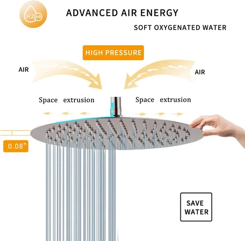 Vista 3 de GGStudy Ronda de 8 pulgadas de acero inoxidable cabezal de ducha estilo lluvia cabeza de ducha cepillado níquel