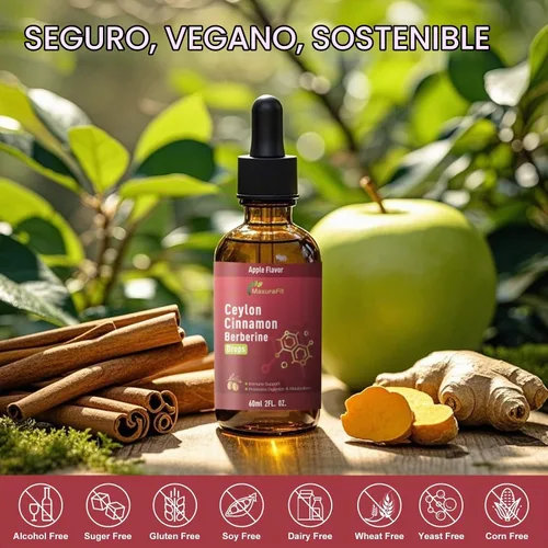 Vista 4 de Ceilán canela berberina amarga gotas líquidas suplemento con cúrcuma, té verde, vinagre de sidra de manzana, aceite de semillas negras