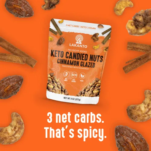 Vista 3 de Lakanto Nueces confitadas glaseadas con canela, sin azúcar añadido, endulzado con fruta del monje, 3 carbohidratos netos, apto para dieta