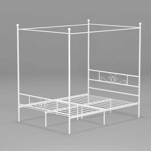 Vista 5 de Weehom Marco de metal con marco de cuatro pósteres, plataforma de soporte de colchón con cabecero, plataforma de estribo de cama, no necesita