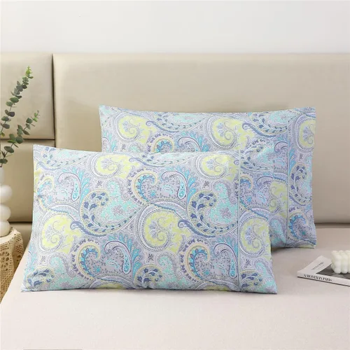 Vista 14 de URBONUR Juego de 2 fundas de almohada 100% algodón con estampado floral, fundas de almohada decorativas de tamaño estándar suaves, transpirables
