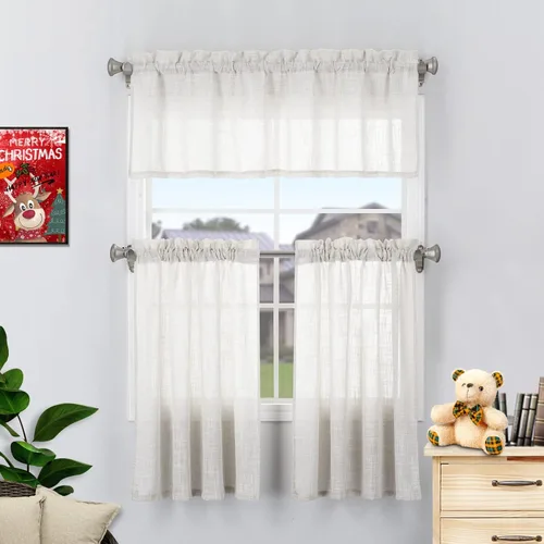 Vista 6 de Beda Home Cenefa de cortina texturizada de lino para cocina y sala de estar; cenefa corta rústica para ventana pequeña, dormitorio, sótano